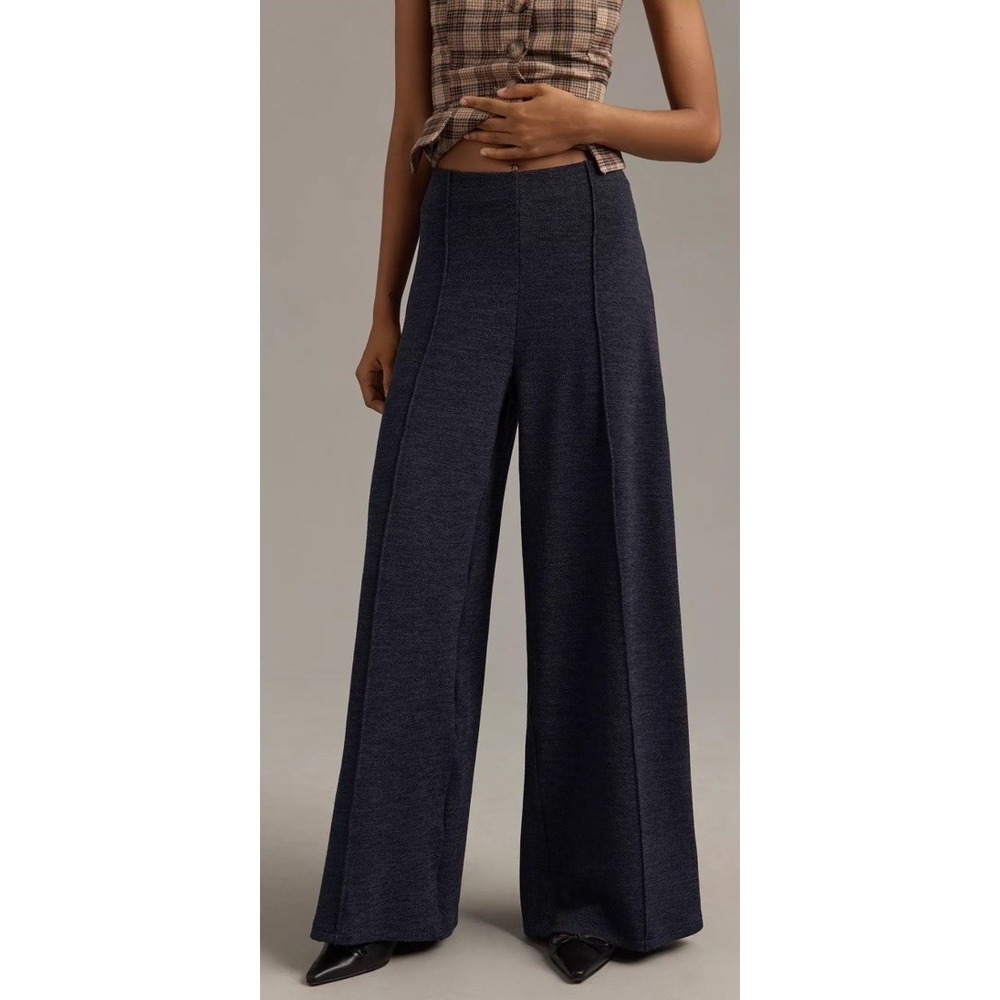 Maeve Anthropologie Pants Blue Pull On Flare Leg Knit Stretch Women's Medium